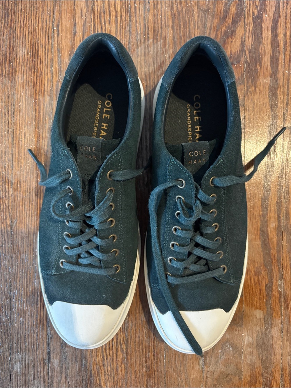 Cole Haan Men’s Hunter Green Suede Lace-Up Sneakers with White Toe